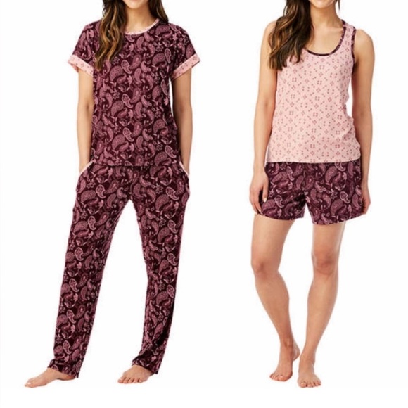 Lucky Brand Other - Lucky Brand Maroon and Pink Paisley Print Four Piece Pajama Set Size Medium NWT
